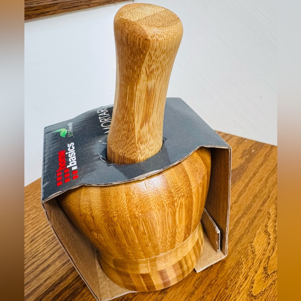 Home Basics Natural Wood Mortar and Pestle